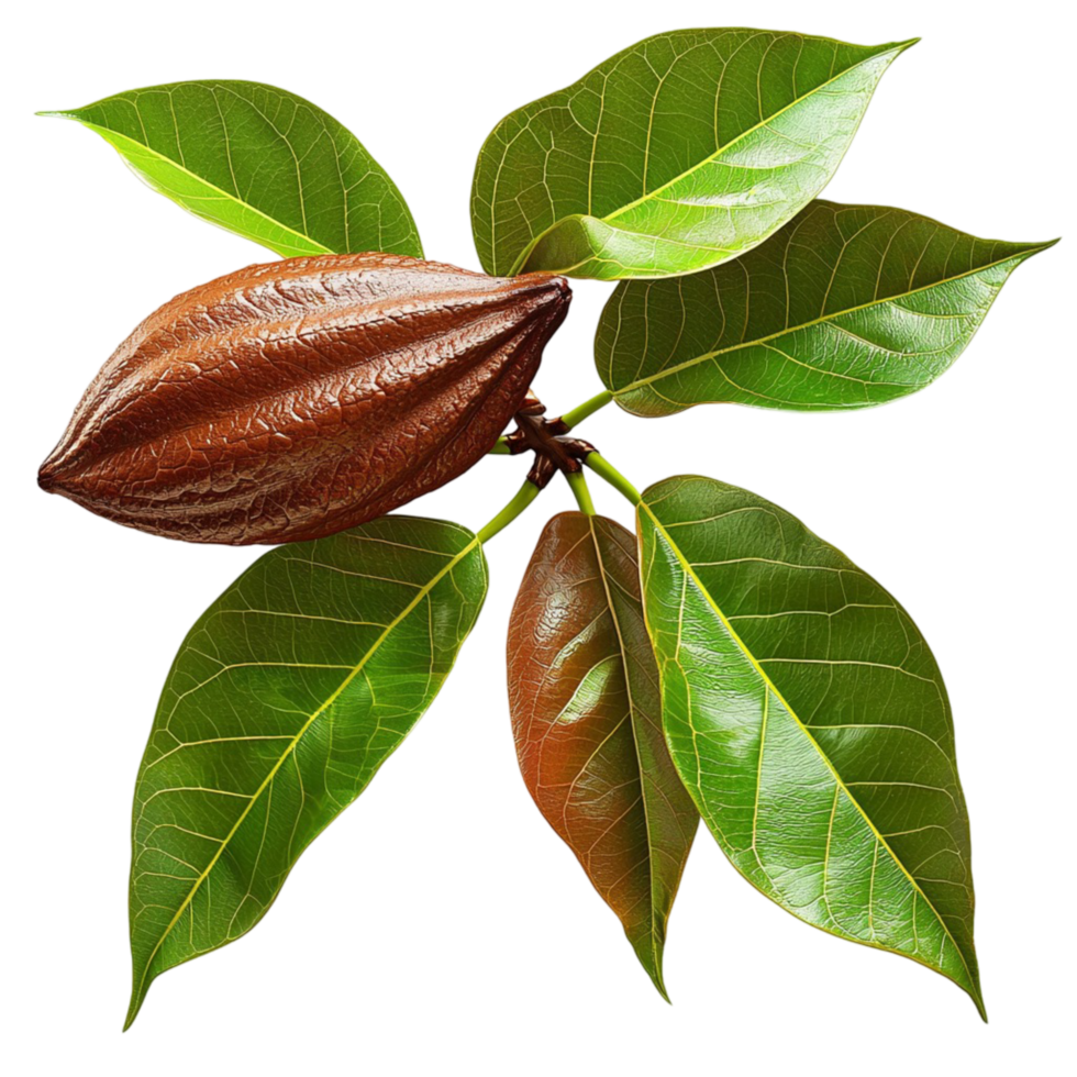 Cocoa plant with ripe cocoa pods and green leaves png
