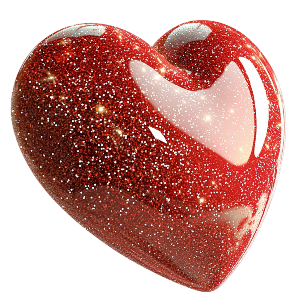 Sparkling red heart with a glossy finish and glittery texture png