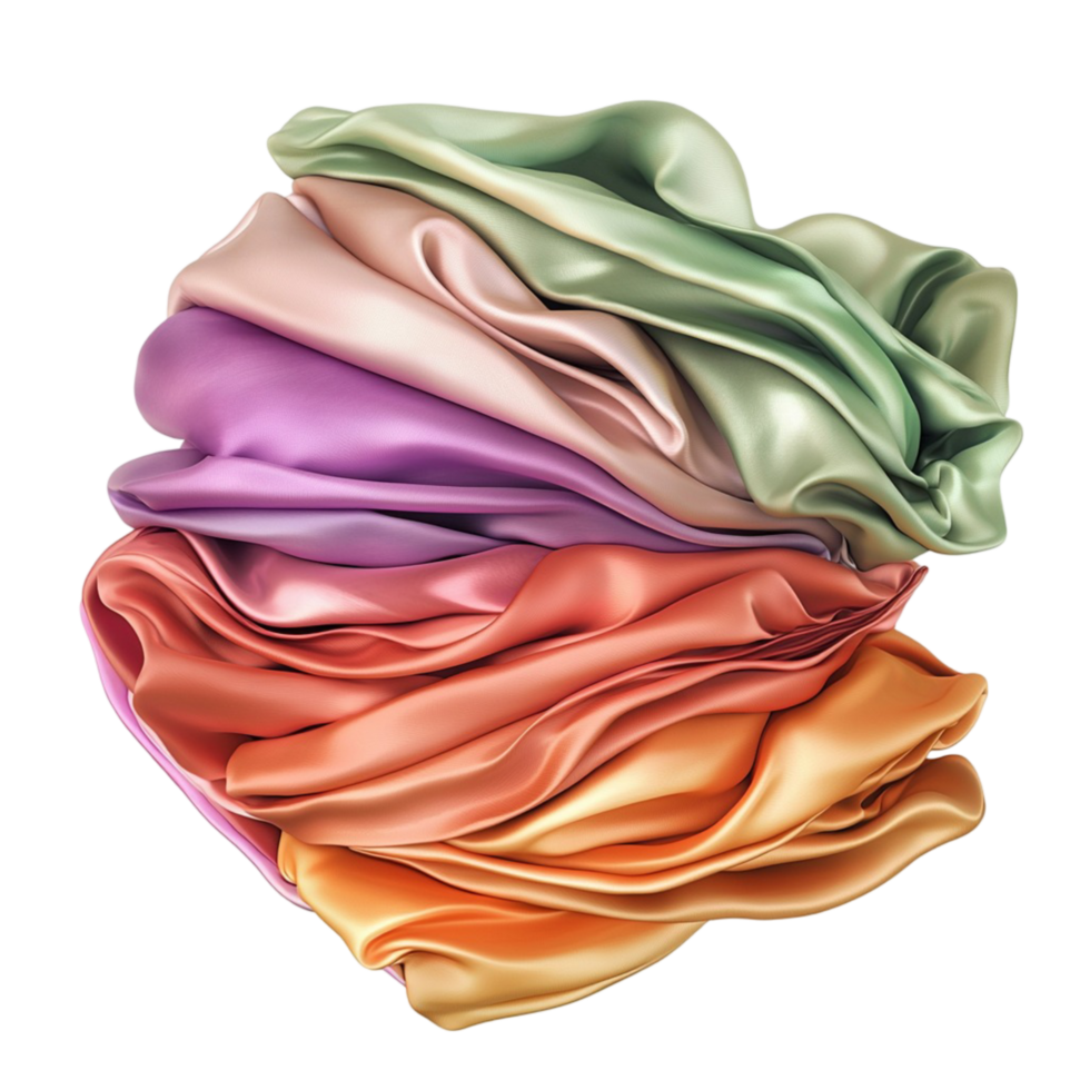 Pile of silky fabrics in various colors png