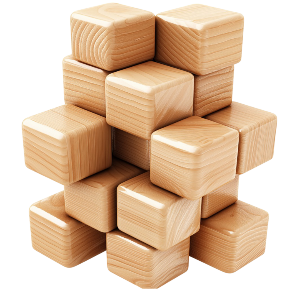 Creative wooden cube puzzle with an intricate geometric pattern png