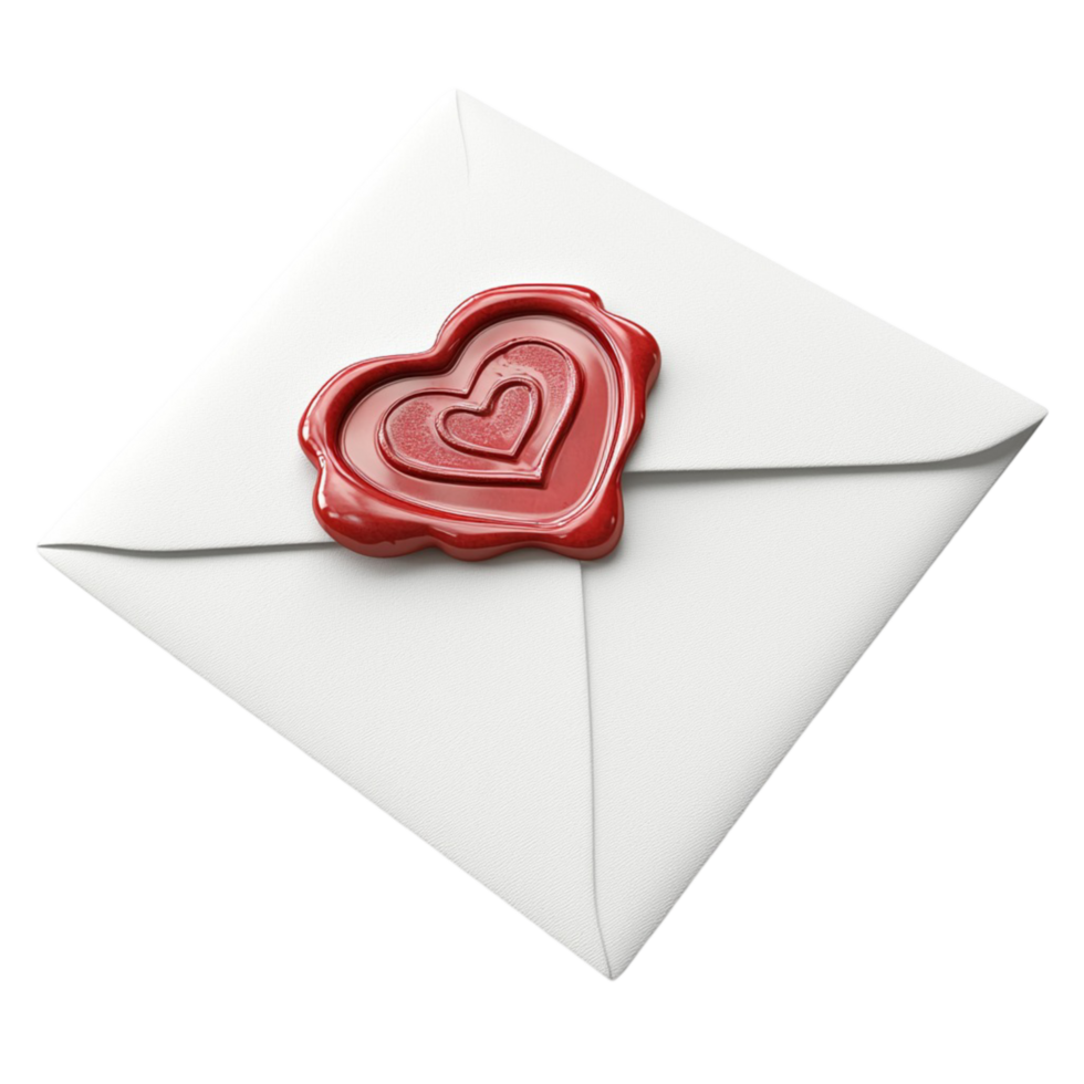 Romantic love letter sealed with a red heart shaped wax stamp png
