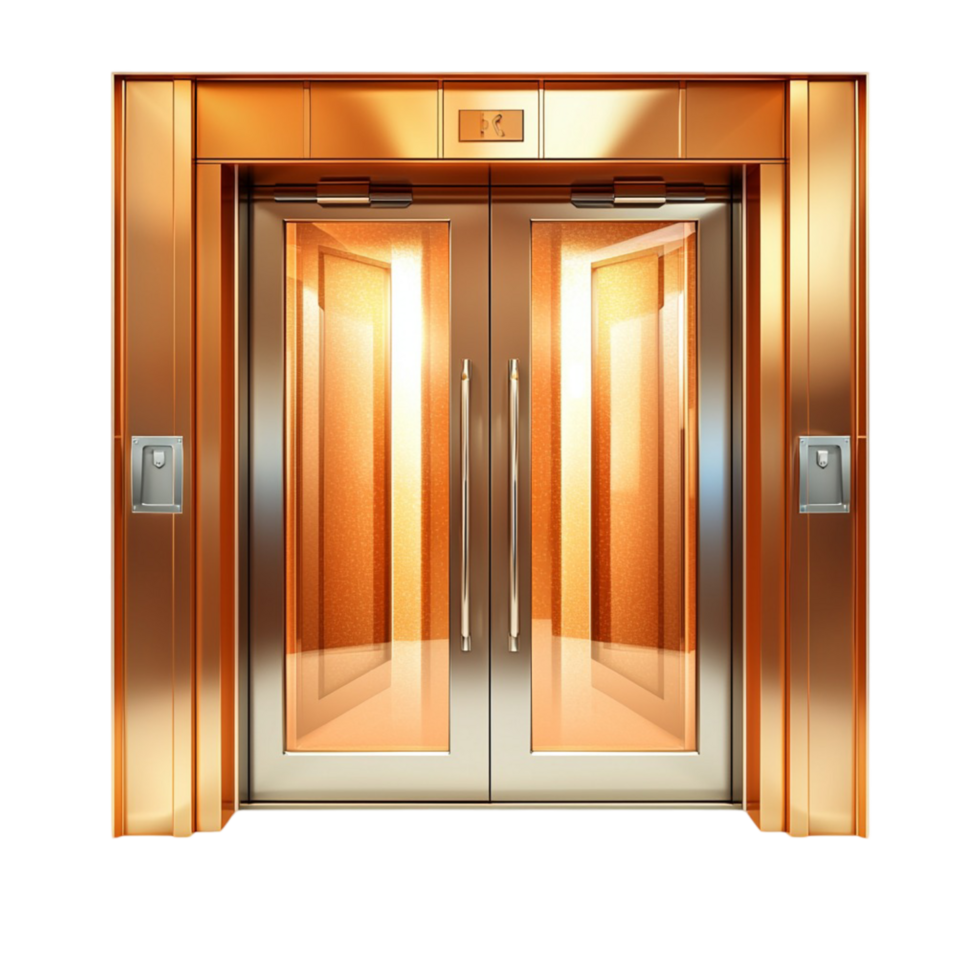 Luxurious golden elevator with polished doors and lighting png
