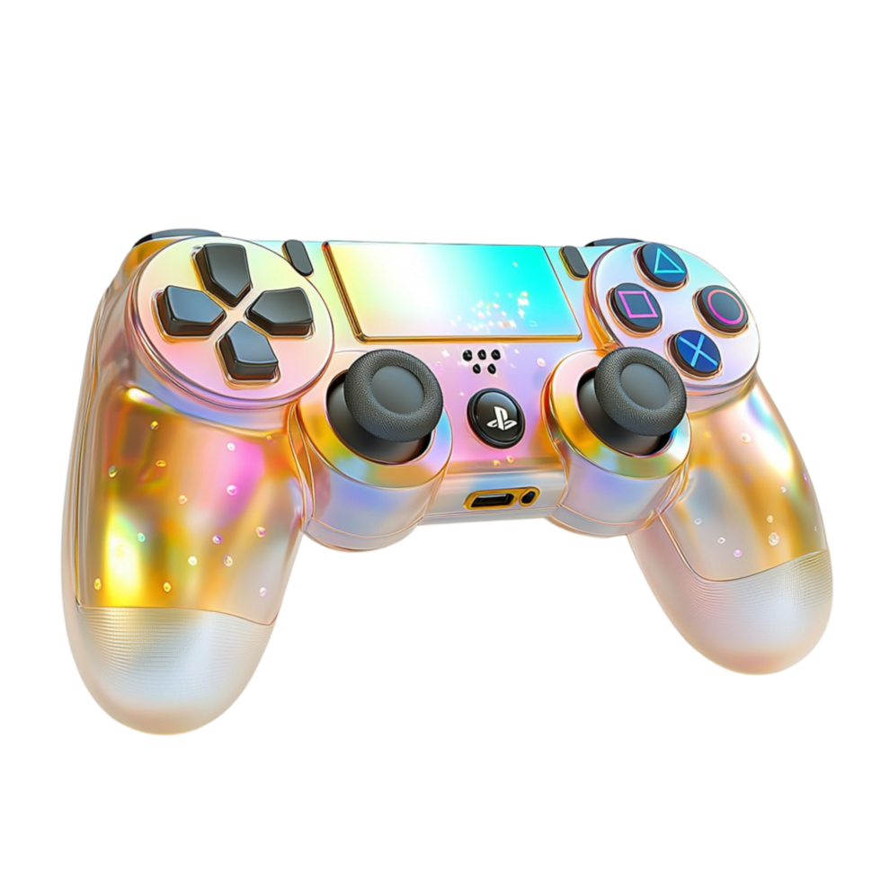 Futuristic holo gaming controller with a sleek and colorful design png