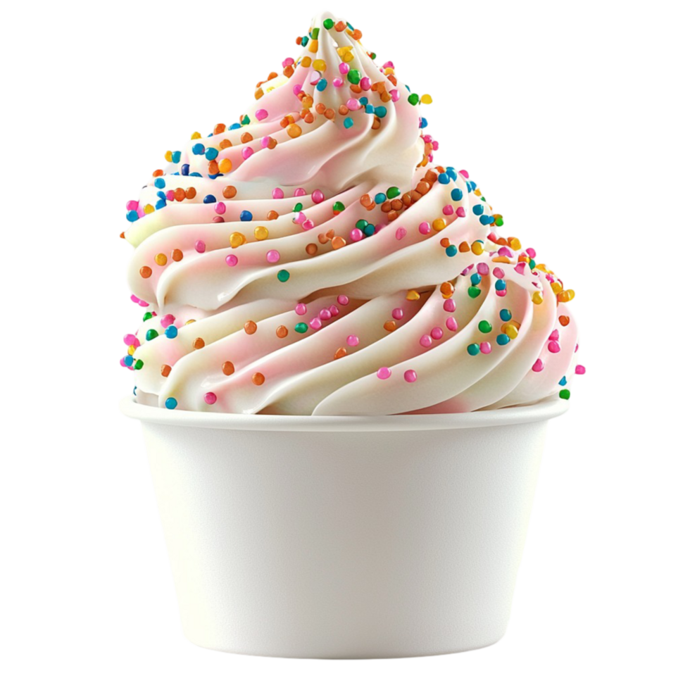 Creamy serve ice cream topped with colorful sprinkles png