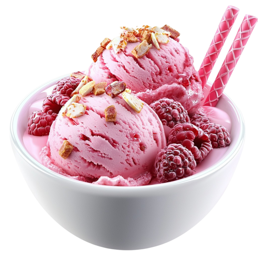 raspberry ice cream garnished with berries png