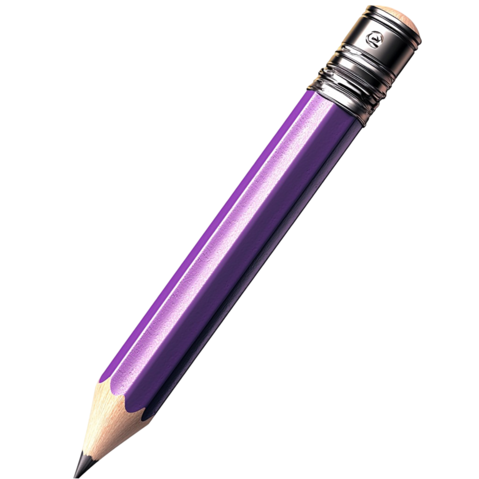 Purple wooden pencil with a sharpened tip and a silver metal eraser cap png