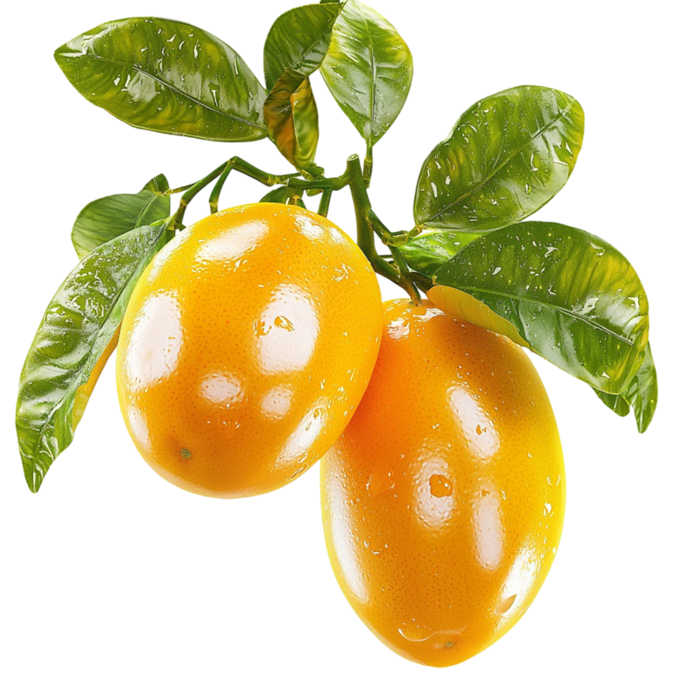 Branch with ripe golden kumquats and lush green leaves hanging naturally png