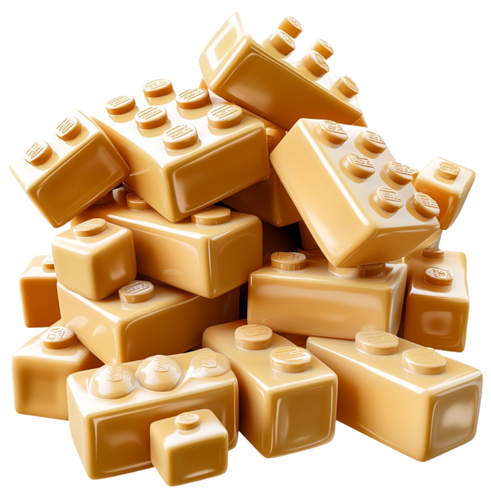 Stack of caramel colored toy bricks with a glossy texture png