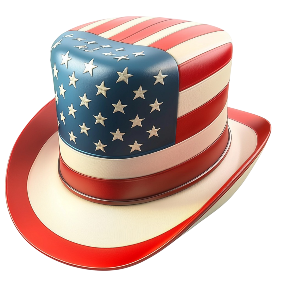 Patriotic American top hat with a stars and stripes design png
