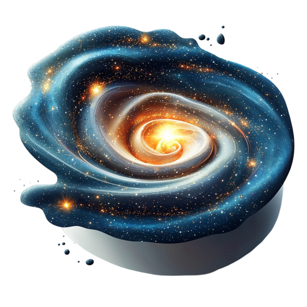 Cosmic galaxy shaped like a swirling blue and black with glowing stars png