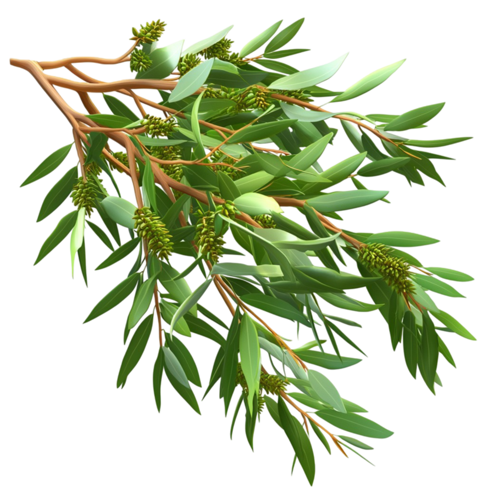 Branch of an olive tree with small green leaves and delicate twigs png