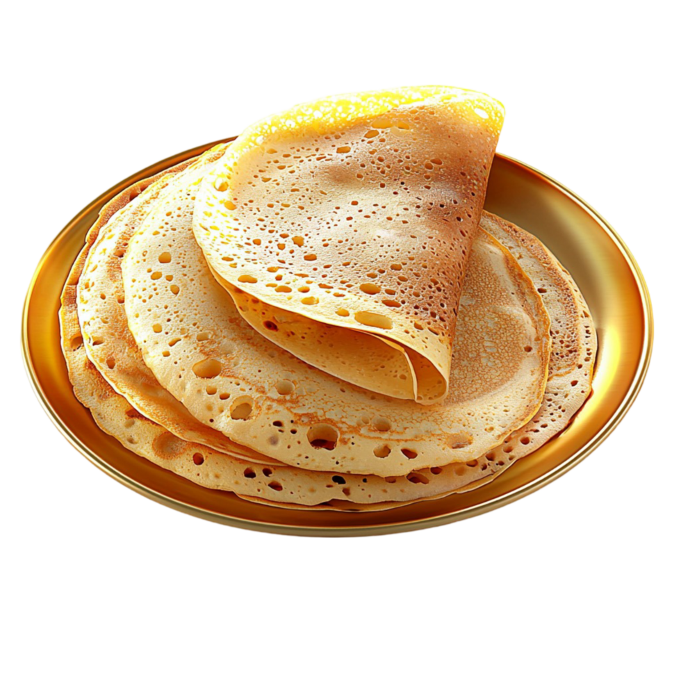 Thin and golden crepes stacked on a plate ready to be served png
