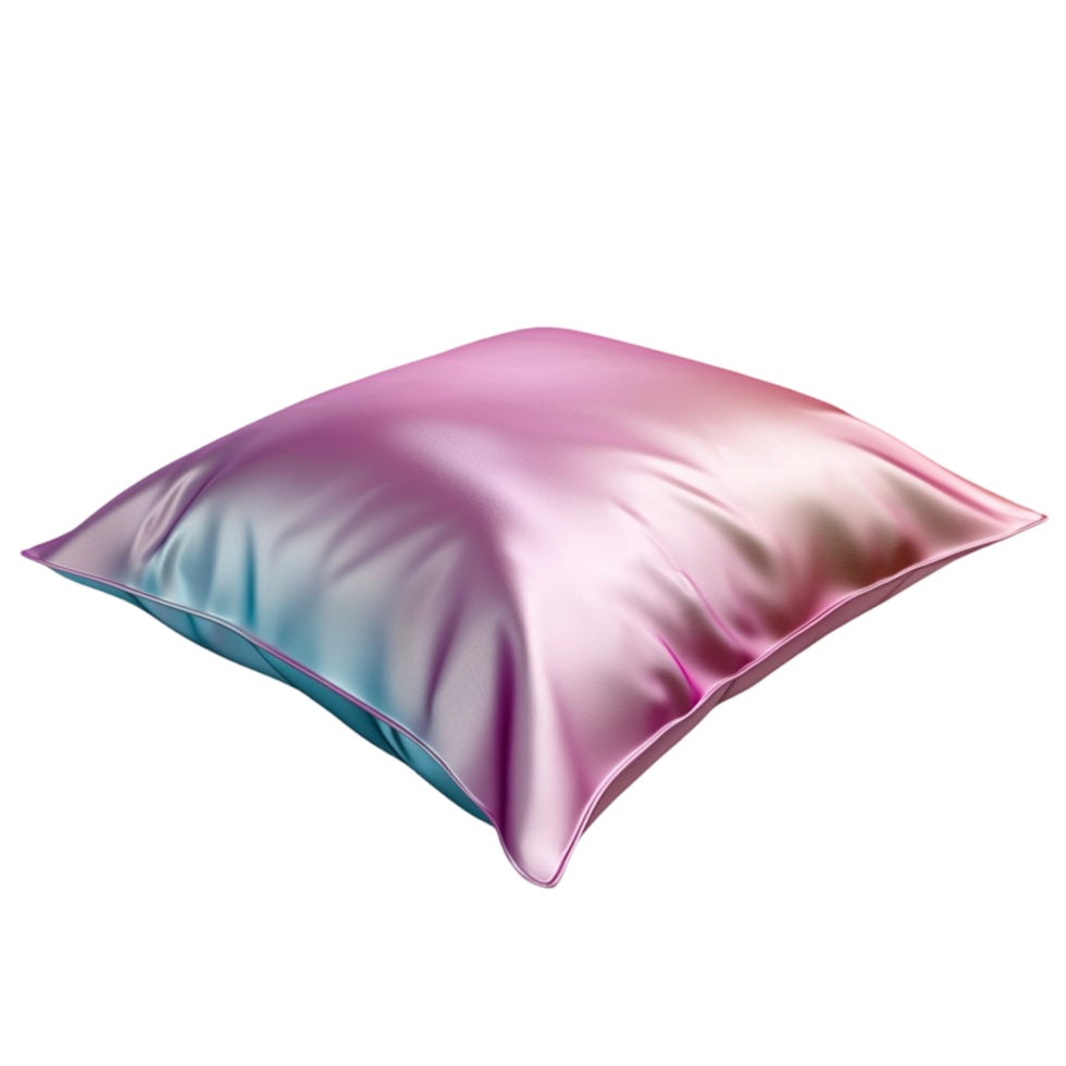 Shiny silk pillow with a gradient of pink and blue colors png