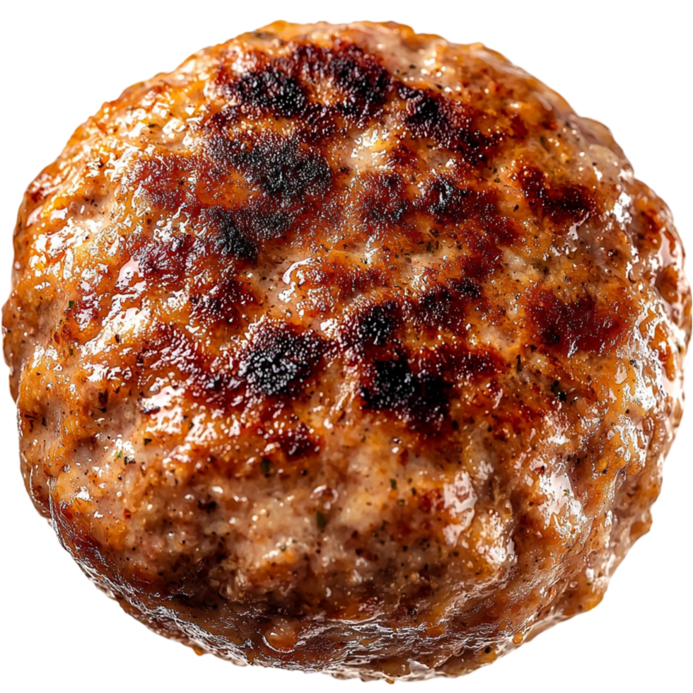 Juicy grilled burger patty with a browned surface png