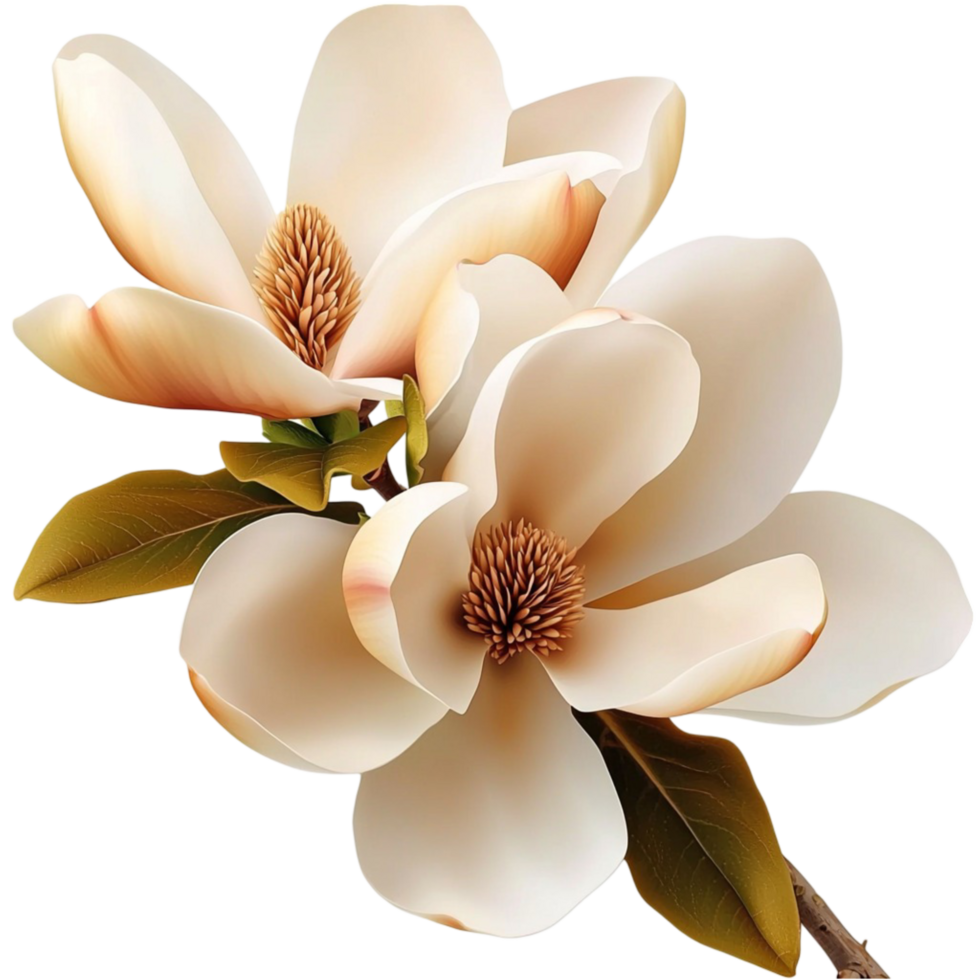 Delicate white magnolia flowers blooming with large petals png