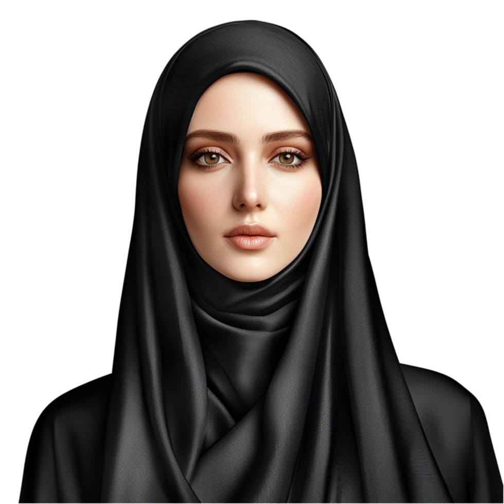 Woman wearing a black hijab with a calm and confident expression png