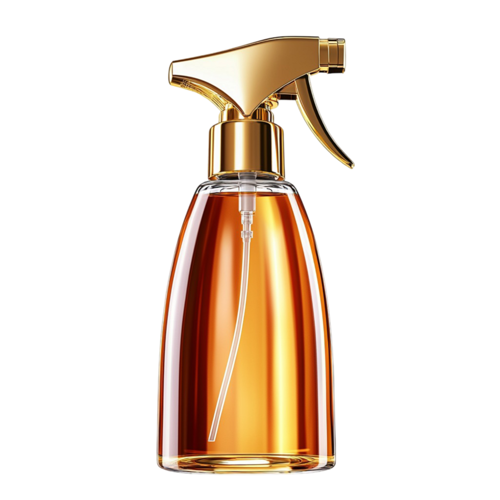 Golden spray bottle filled with fragrant and a sleek design png
