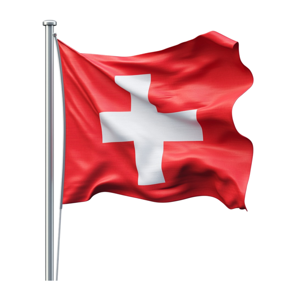 Swiss flag fluttering in the wind with its red and white design png