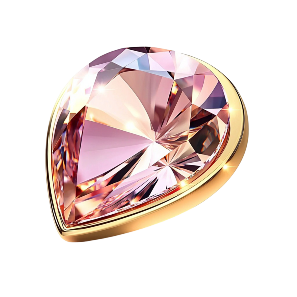 Sparkling teardrop shaped gemstone with a zzling pinkish hue png