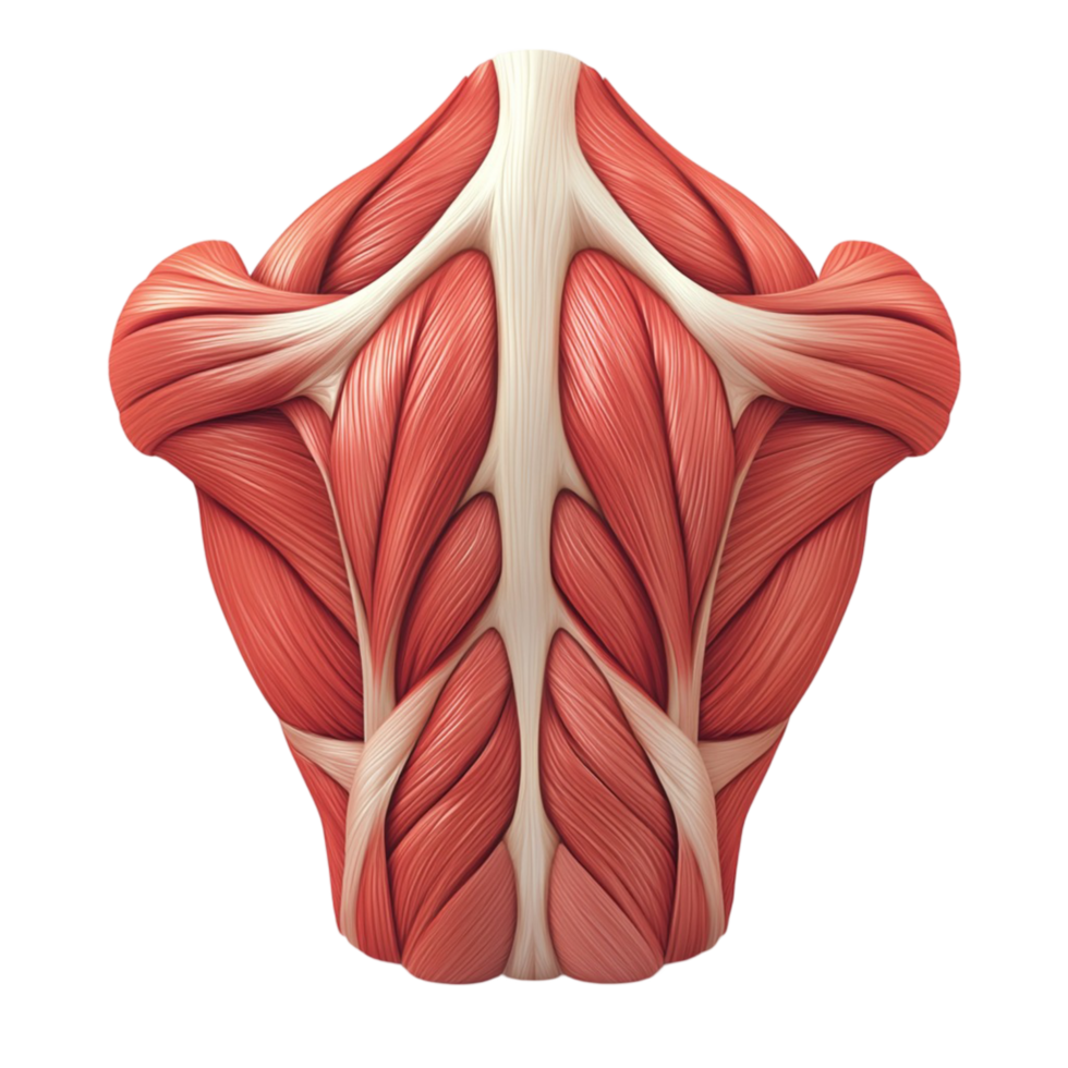 Anatomical view of human muscular system showing detailed fibers png
