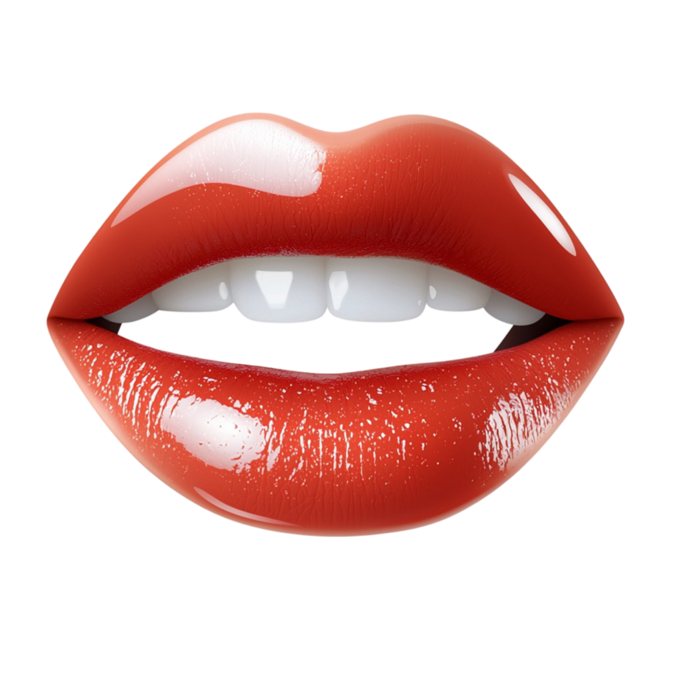 Glossy red lips with a seductive smile and sparkling shine png