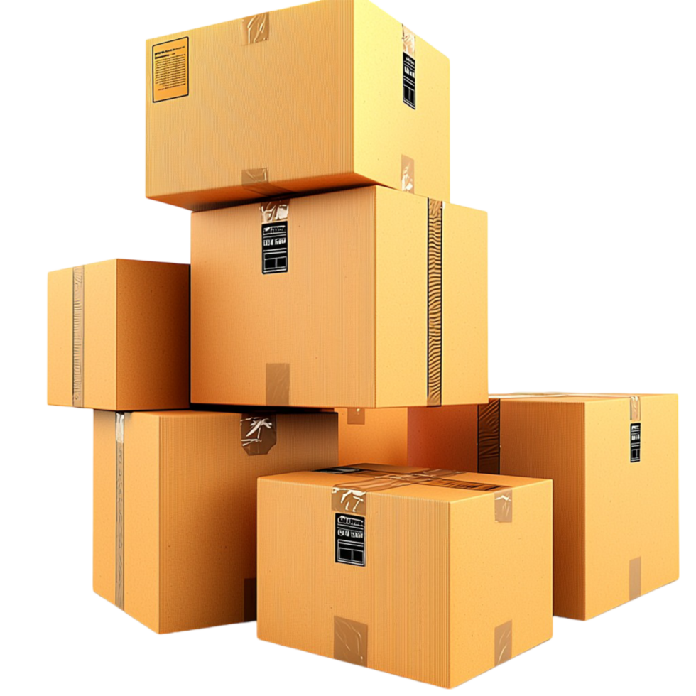 Stack of brown cardboard boxes arranged in a neat and balanced pile png