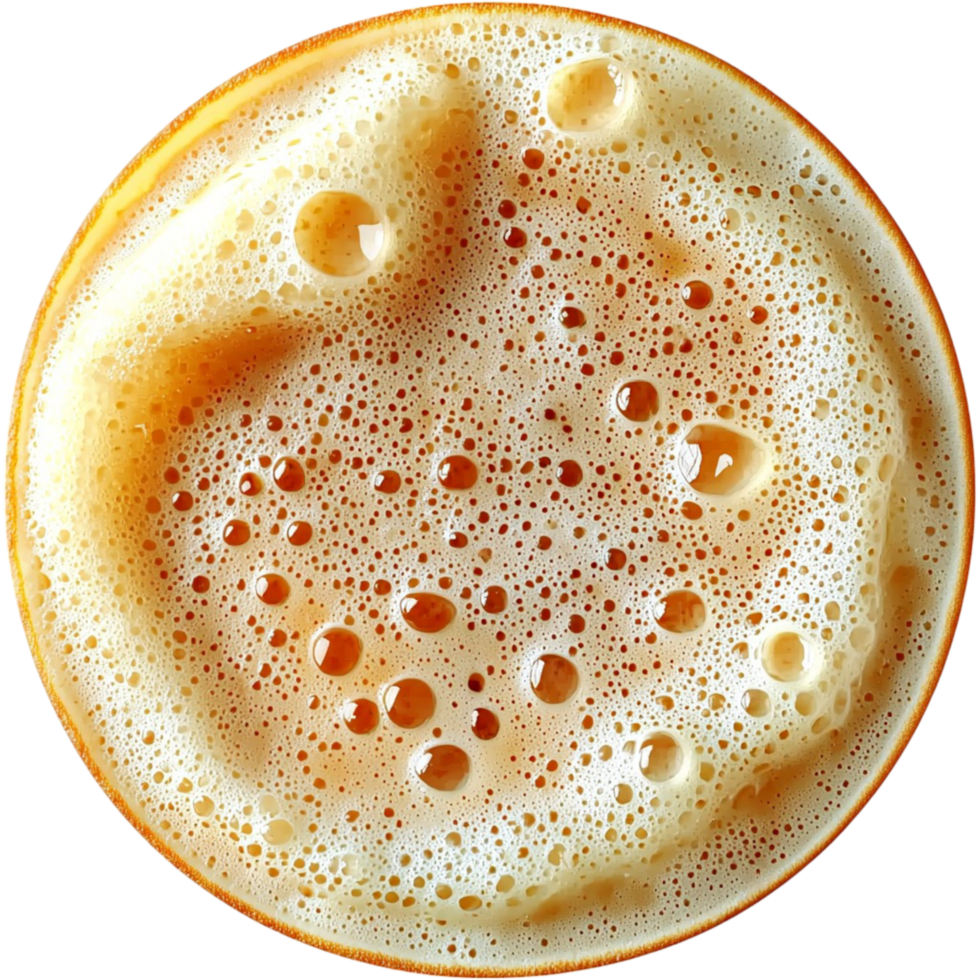 Frothy coffee with a creamy golden surface in a round cup png