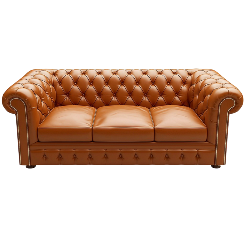 Luxurious brown Chesterfield sofa with deep button tufting png