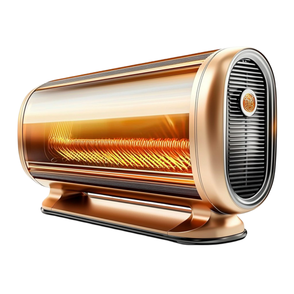 gold and black space heater with a sleek cylindrical design png