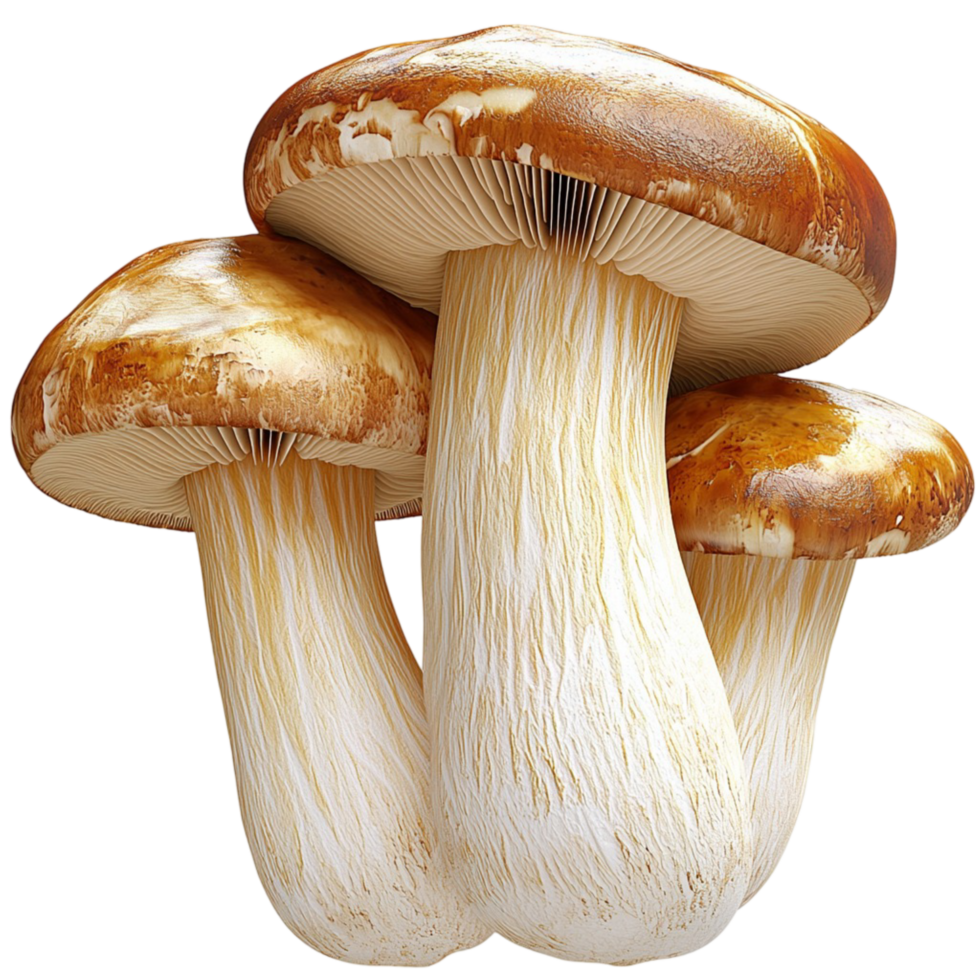 Large king oyster mushrooms with thick stems and broad caps png