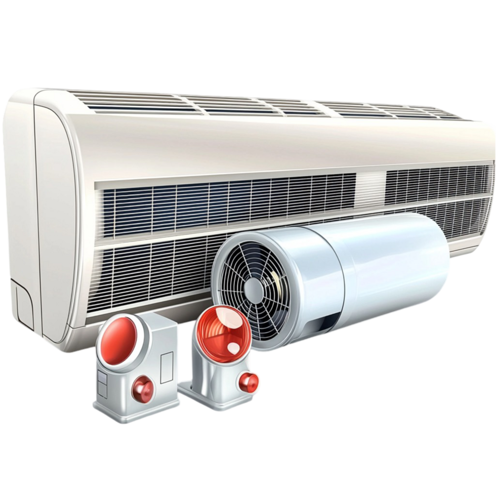 Wall mounted air conditioner with an open cooling system and control buttons png