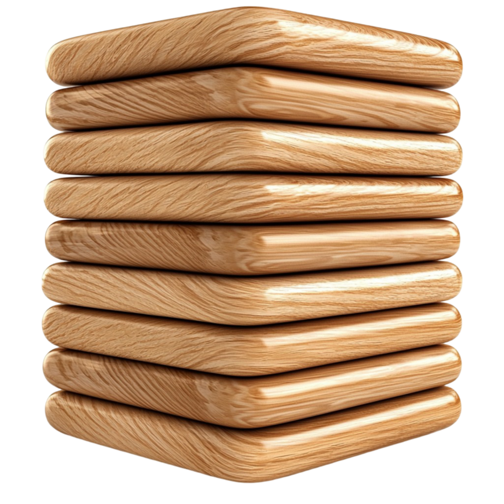 Neatly stacked wooden biscuits with a light brown textured surface png
