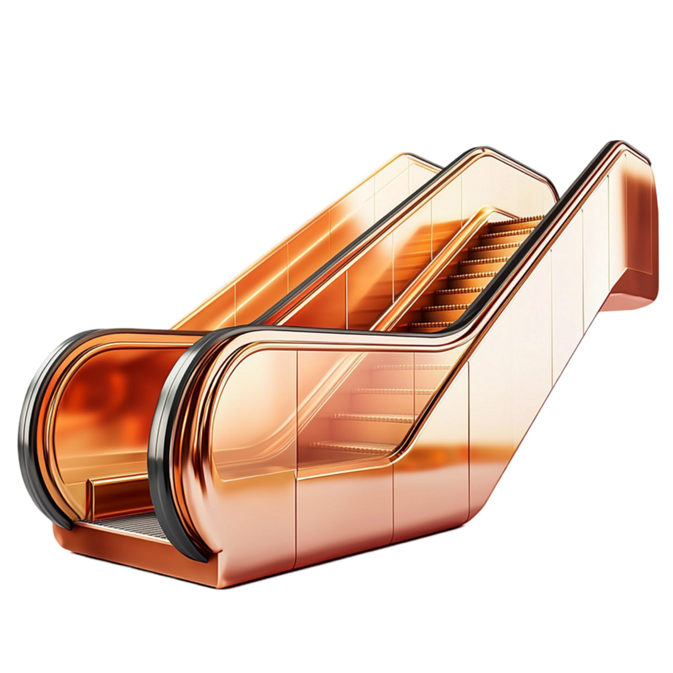 golden escalator with sleek handrails and reflective steps png