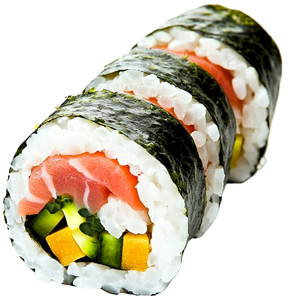 sushi rolls wrapped in seaweed and filled with fish and vegetables png