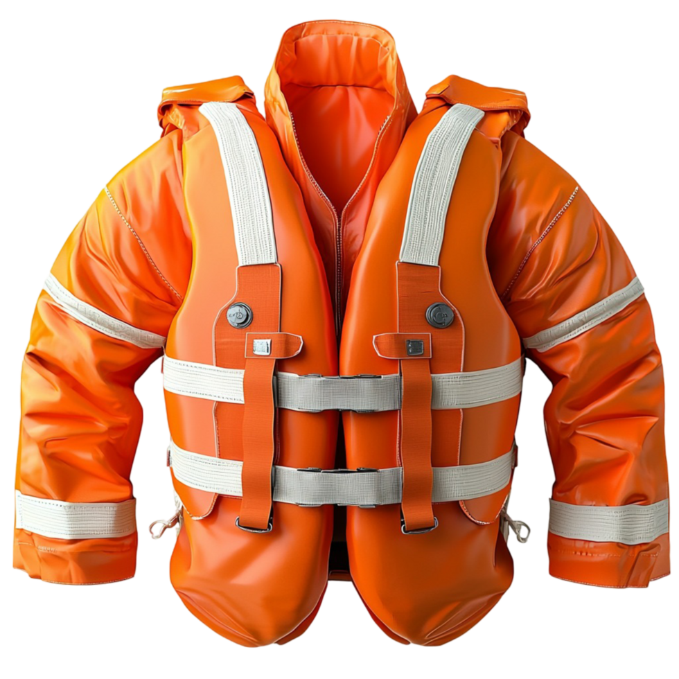 orange life jacket with white reflective safety straps png