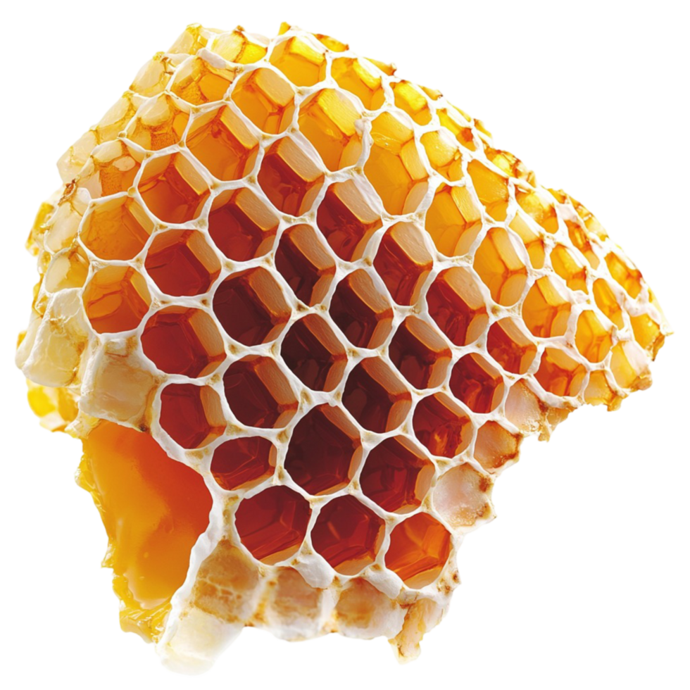 Golden honeycomb with hexagonal cells filled with thick honey png