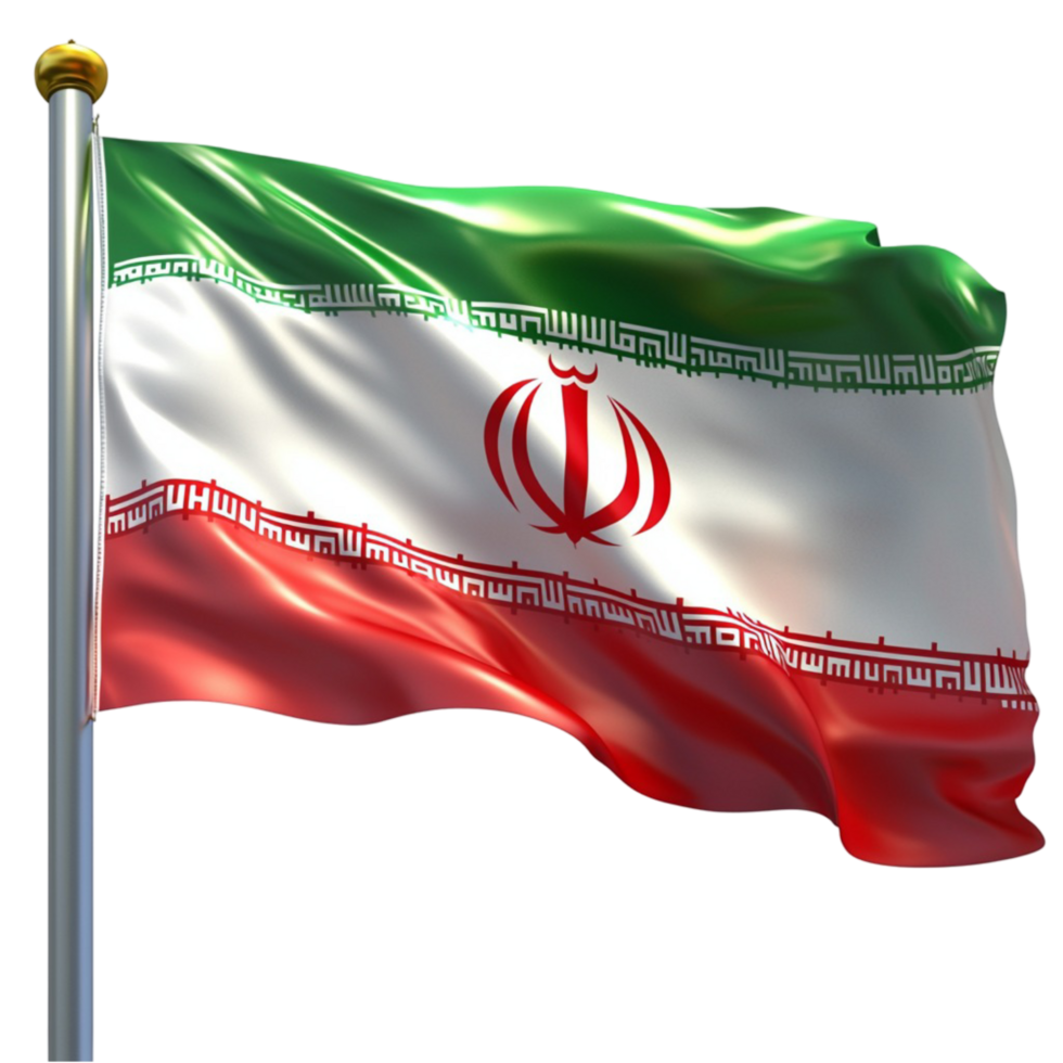 Iranian flag waving in the wind with vibrant green white and red colors png