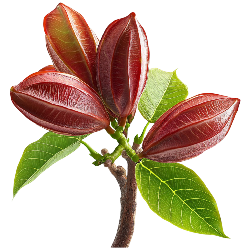 reddish brown leaves sprouting from a small tree branch png