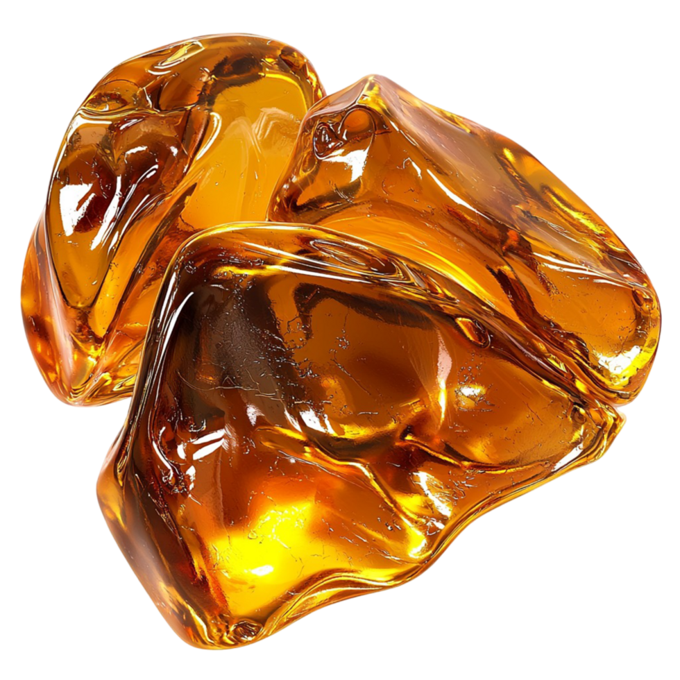 Translucent golden amber stones with a and glossy surface png