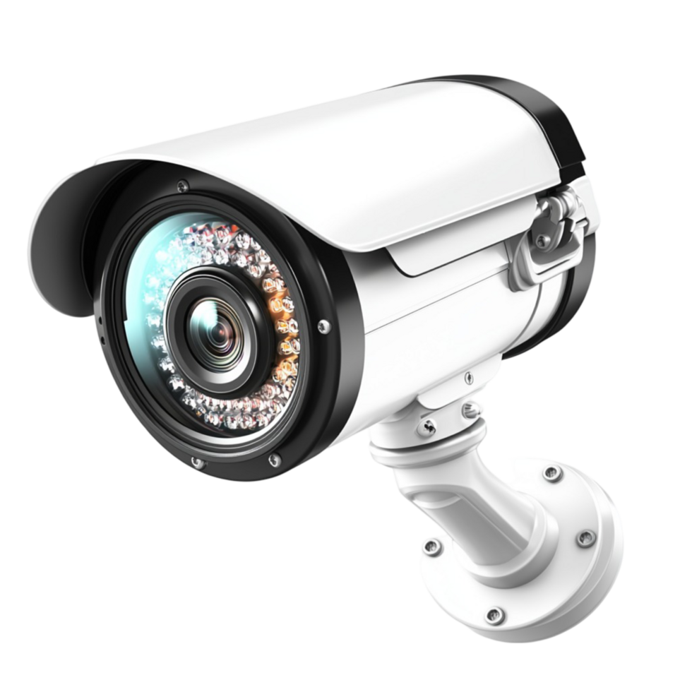 High tech security camera with a sleek white design and infrared sensors png