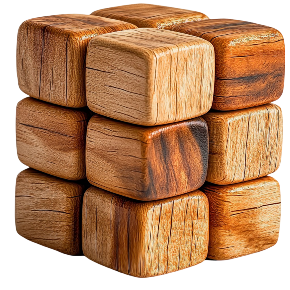 Unique wooden cube puzzle with a and polished finish png