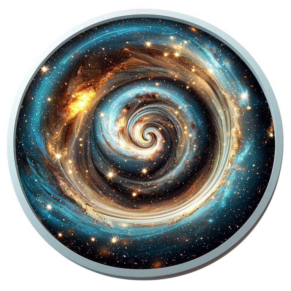 plate with a swirling galaxy design in deep blue and gold png