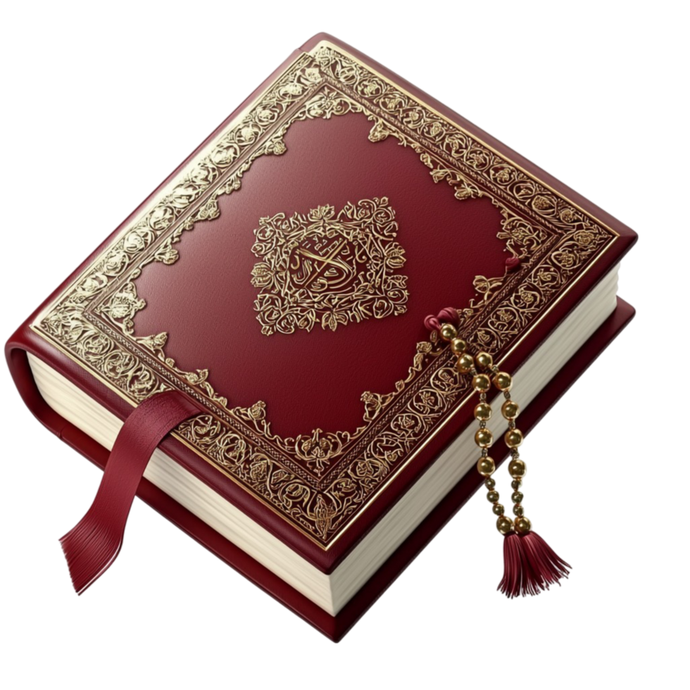Luxurious red book with gold embossed patterns and a tassel png
