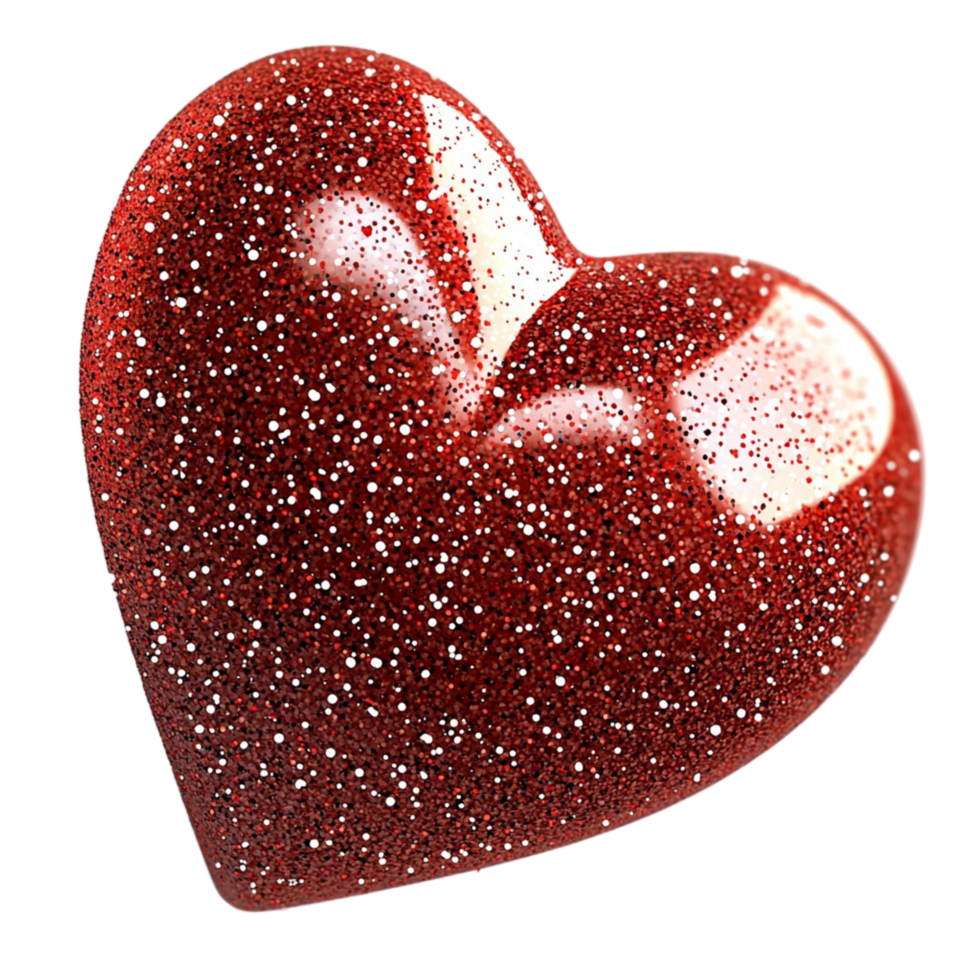 Sparkling red heart with a glossy glittery surface and curved edges png