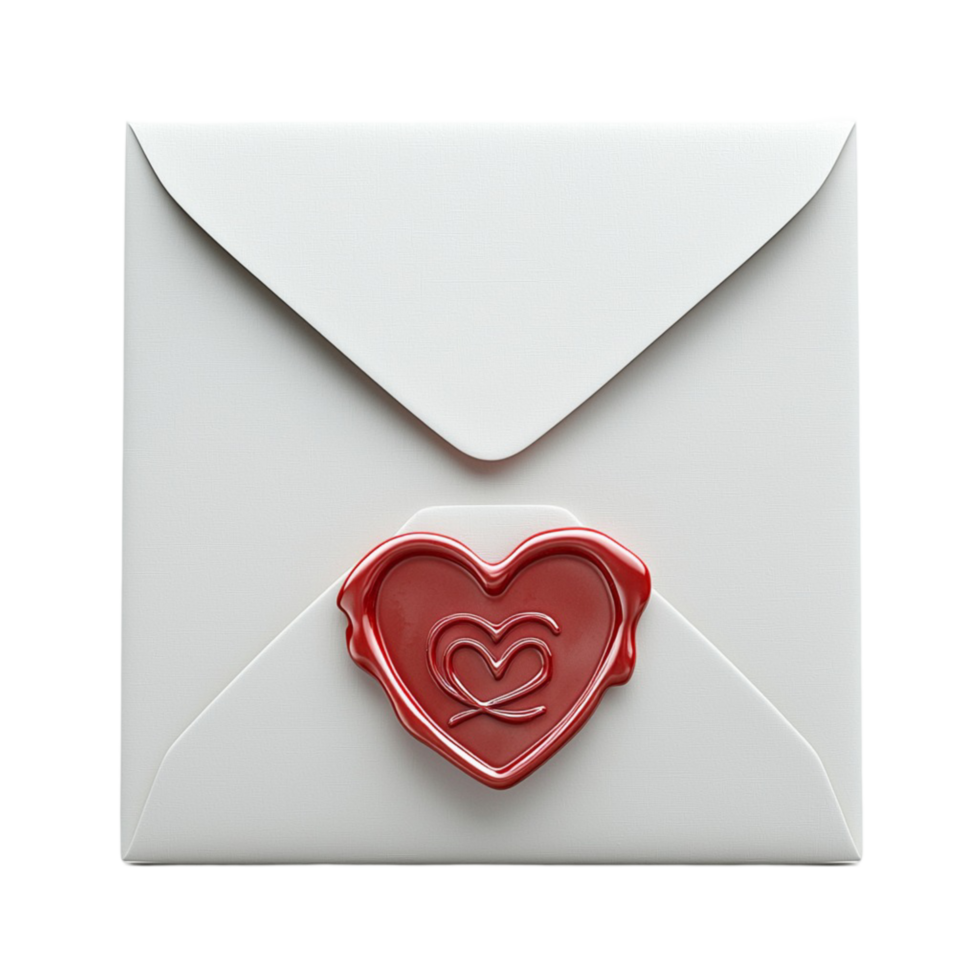 White envelope sealed with a red wax heart png