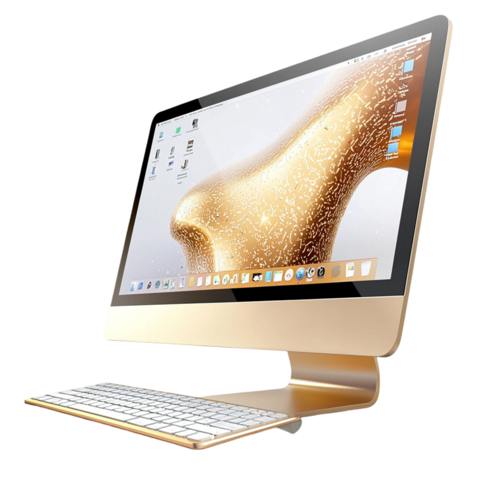 desktop computer with a golden frame png