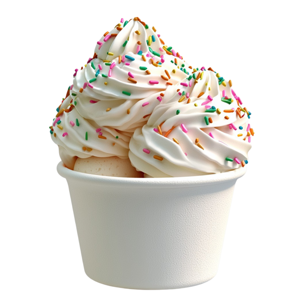 Creamy vanilla serve ice cream with colorful sprinkles png
