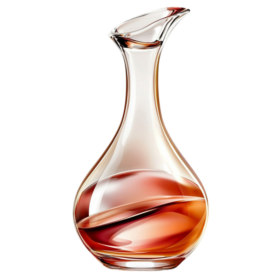 Curved glass decanter filled amber png