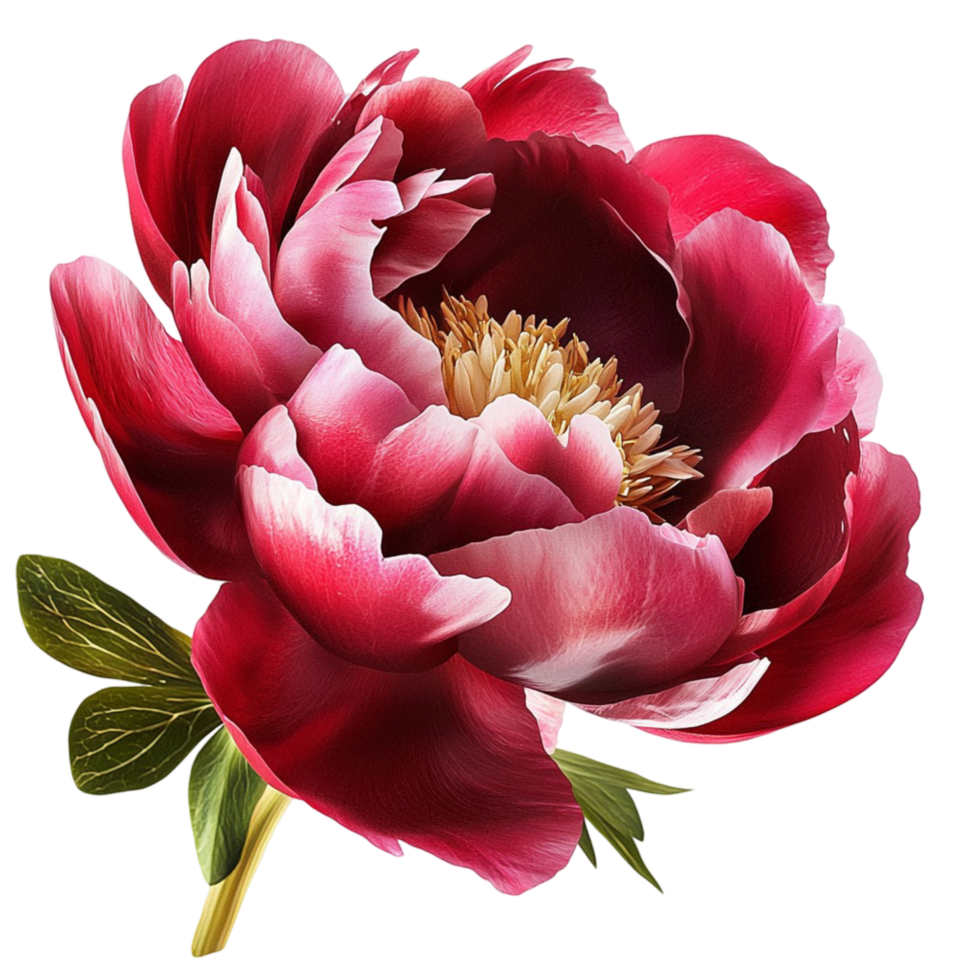 Vibrant red peony flower delicate petals and a golden center png