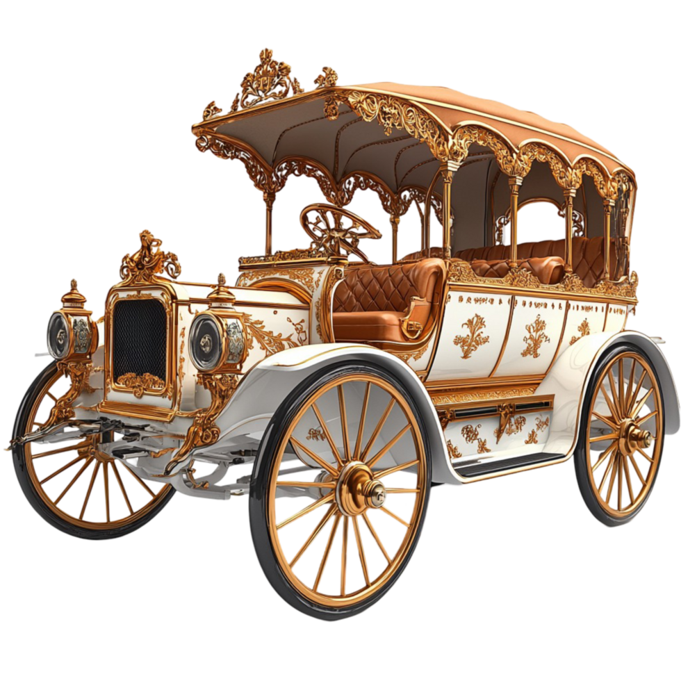 Vintage carriage intricate gold and wooden details png
